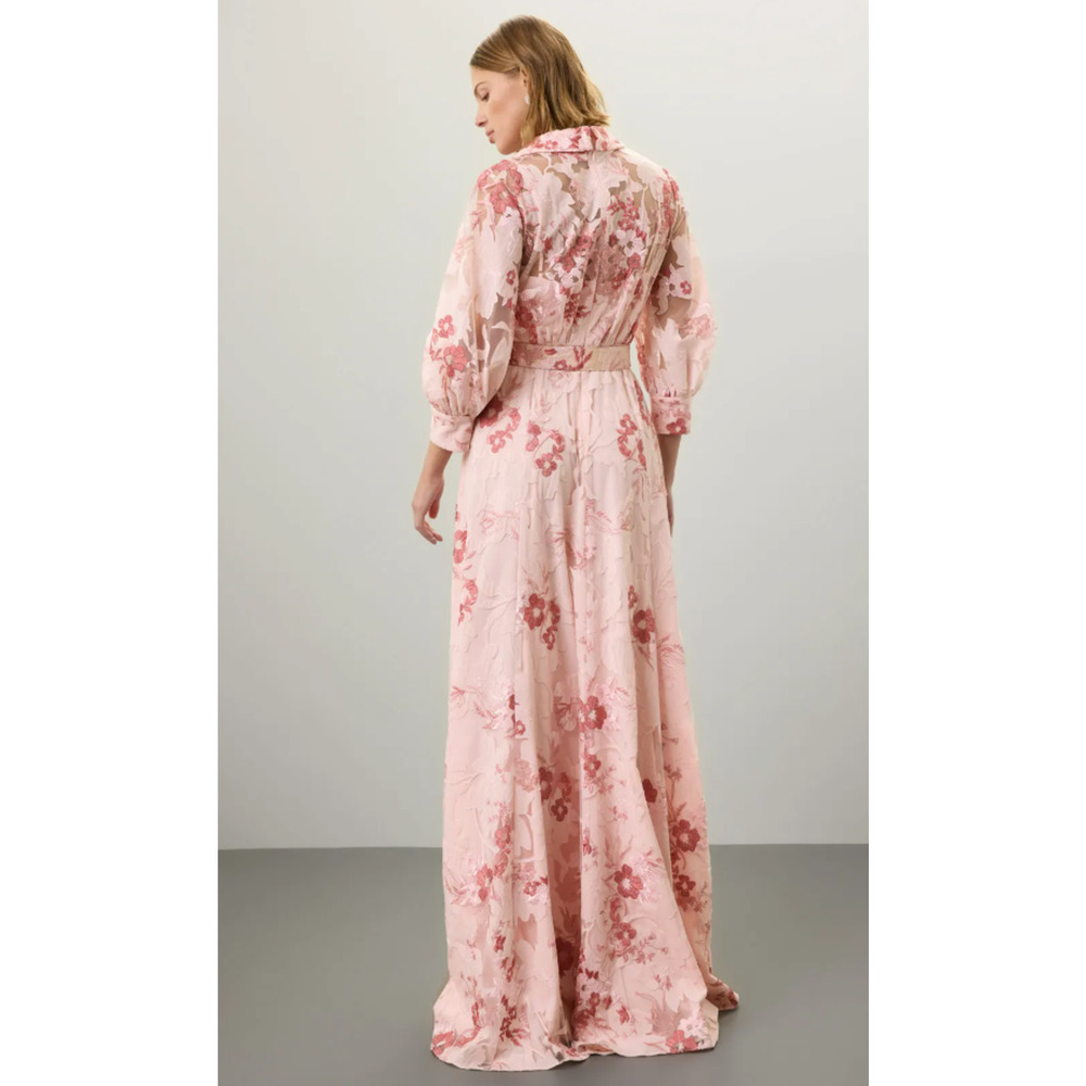 Badgley Mischka Blush Pink Floral V‑Neck Maxi Dress - Picture 3 of 11